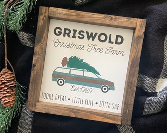 GRISWOLD Christmas Tree Farm Sign- Hand Painted Wood Sign with Frame - Christmas Vacation Funny Christmas Sign