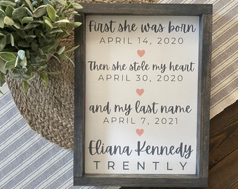 Personalized Adoption Name Sign with Significant Dates - Wooden Sign - Hand-Made and Hand-Painted - Adoption Gift