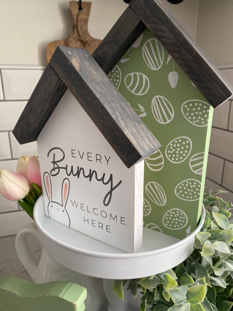 Every Bunny Welcome Here Mini House-shaped Sign Set - Hand Painted Wood ...