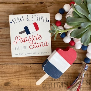 Patriotic Red White and Blue Wooden Popsicle Decor Hand-Cut & Hand-Painted Summer Tiered Tray Decor Fourth of July Memorial Day image 1