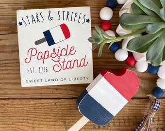 Patriotic Red White and Blue Wooden Popsicle Decor | Hand-Cut & Hand-Painted - Summer Tiered Tray Decor | Fourth of July | Memorial Day