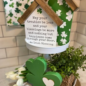 Mini letrero con forma de casa con bendición irlandesa para el Día de San Patricio / Tréboles / Decoración de San Patricio / Bandeja escalonada / Decoración irlandesa imagen 6