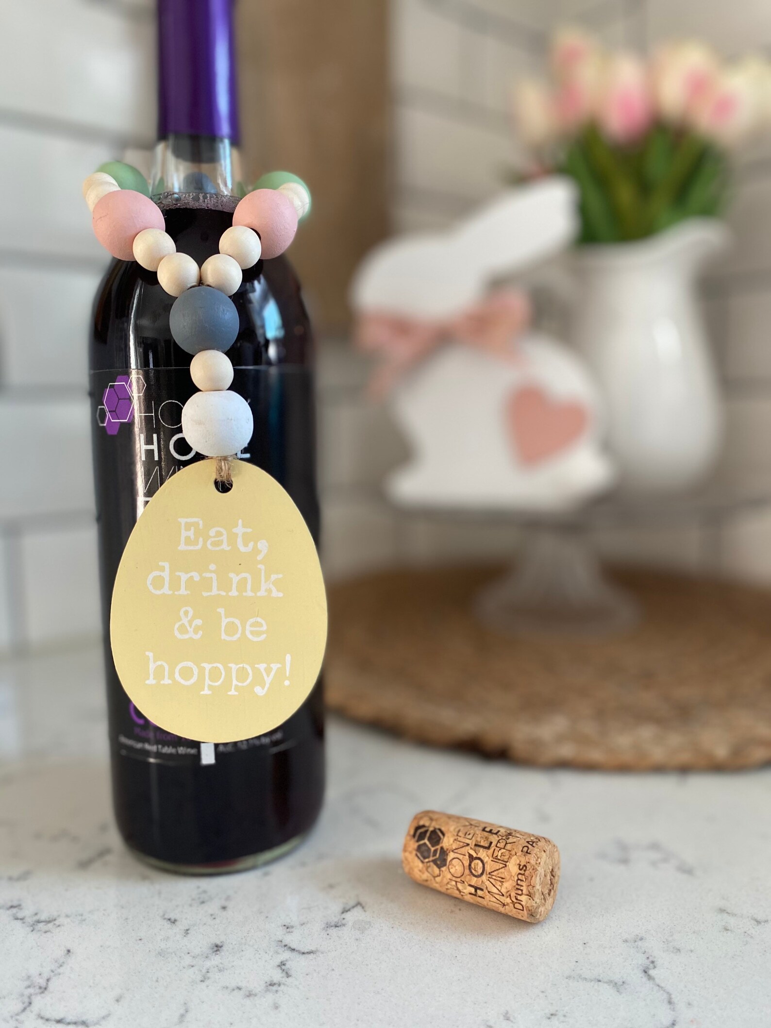 Easter Egg Wine Bottle Gift Tag Charm with Wooden Beads Etsy