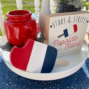 Patriotic Red White and Blue Wooden Popsicle Decor Hand-Cut & Hand-Painted Summer Tiered Tray Decor Fourth of July Memorial Day image 4