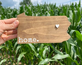 Wooden Pennsylvania-Shaped Cutout | PA Decor | Housewarming Gift | Going Away Gift | Home Gift | Hand-cut | Personalize with your city