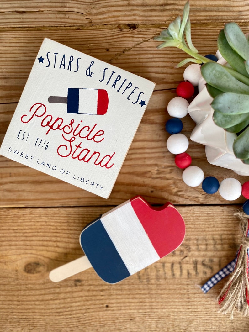 Patriotic Red White and Blue Wooden Popsicle Decor Hand-Cut & Hand-Painted Summer Tiered Tray Decor Fourth of July Memorial Day image 2