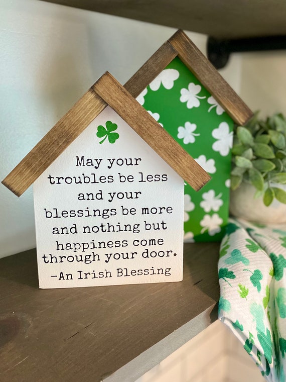 Saint Patrick's Day Irish Blessing Mini House-Shaped Sign | Shamrocks | Clovers | St. Patty's Décor | Tiered Tray Decor | Irish Decor