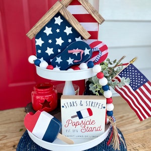 Patriotic Red White and Blue Wooden Popsicle Decor Hand-Cut & Hand-Painted Summer Tiered Tray Decor Fourth of July Memorial Day image 3