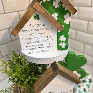 Mini letrero con forma de casa con bendición irlandesa para el Día de San Patricio / Tréboles / Decoración de San Patricio / Bandeja escalonada / Decoración irlandesa imagen 5