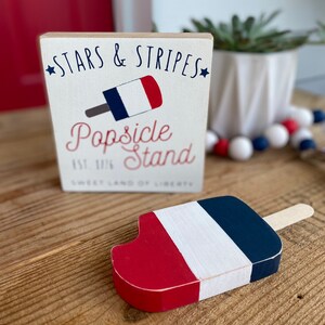 Patriotic Red White and Blue Wooden Popsicle Decor Hand-Cut & Hand-Painted Summer Tiered Tray Decor Fourth of July Memorial Day image 5