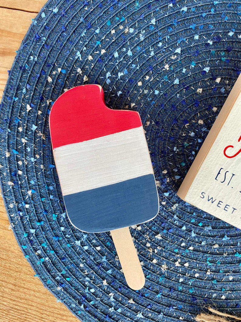 Patriotic Red White and Blue Wooden Popsicle Decor Hand-Cut & Hand-Painted Summer Tiered Tray Decor Fourth of July Memorial Day image 6