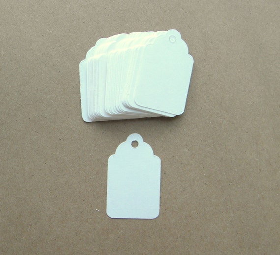 Small White Hang Tags 1 1/2 " x 15/16" Jewelry Price Tags, Scalloped Favor Tags, Price Tags, Mini Tags, Weddings Gift Tag, Number 4 Tag, Il_570xn