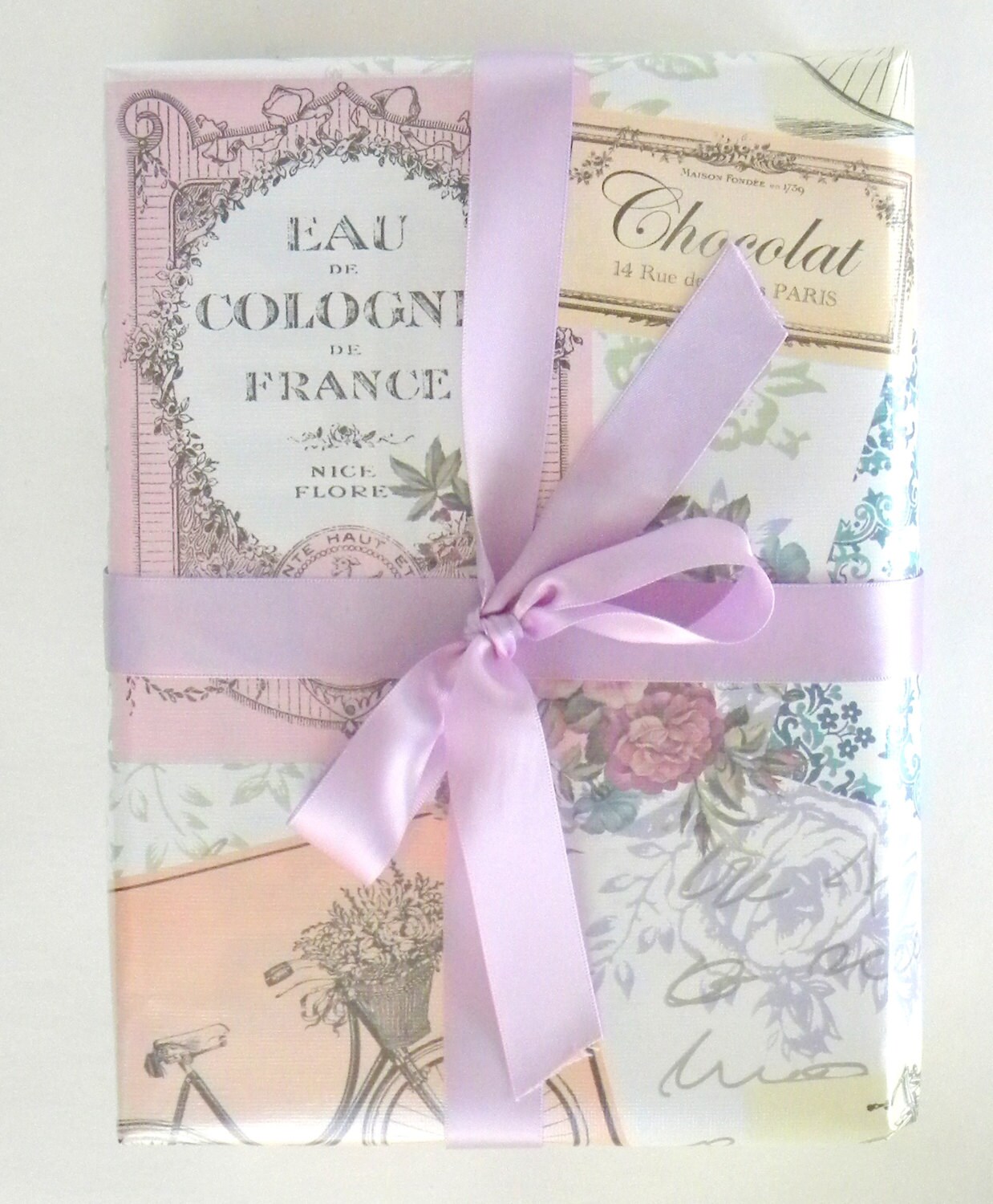 Vintage Paris Themed Feminine Wrapping Paper 10 Ft Roll With A