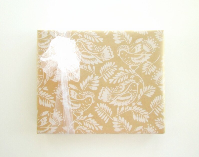 White Birds On Kraft Wedding Wrapping Paper 10 Ft X 24 Image 0