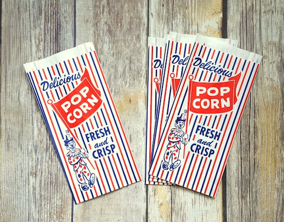 25 Vintage Style Popcorn Bags, Carnival Inspired, Circus Inspired. Food Bag, Party Bag, Red White Blue, Clown Bag Il_570xn
