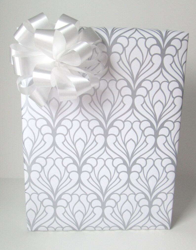 Art Deco Damask Wedding Wrapping Paper In Silver And White 10 Image 0