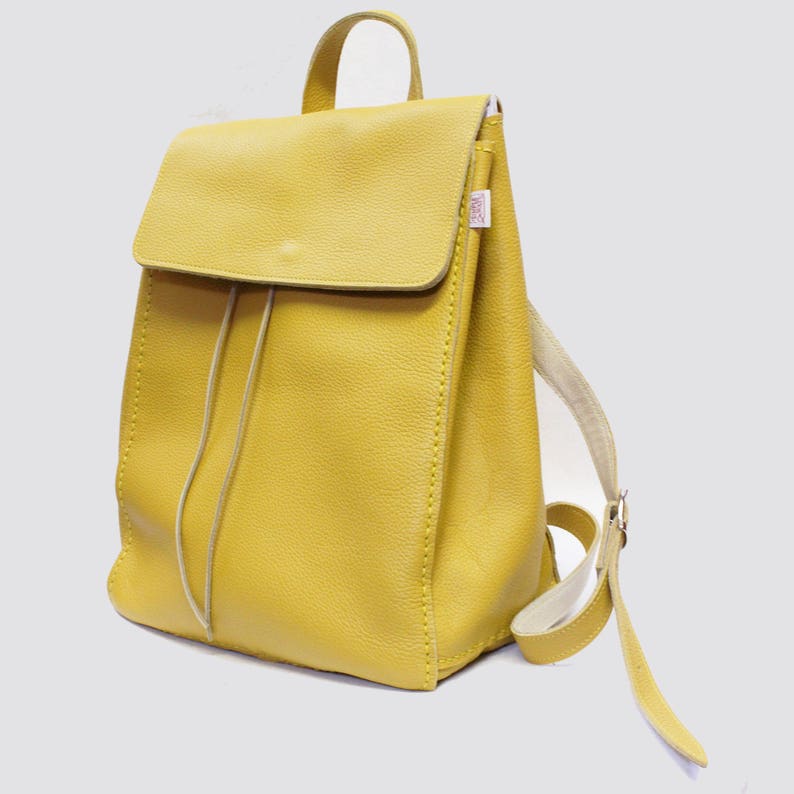 Yellow Backpack Leather Backpack Leatehr Rucksack Etsy