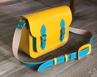 Yellow Satchel Leather Satchel Medium Leather Satchel Handmade in Britain Leather Satchel