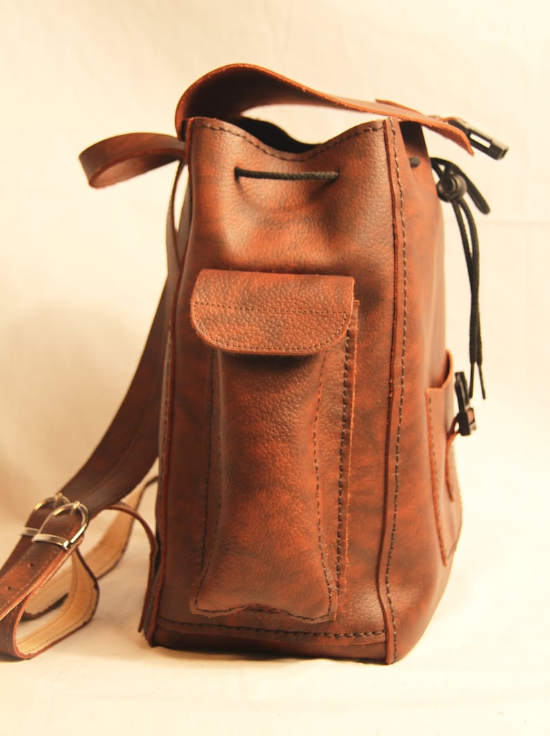 Leather Rucksack Leather Backpack Practical Backpack Rucksack Brown Leather Rucksack Brown Backpack image 2