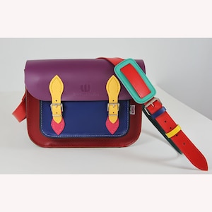 Satchel Multicoloured satchel Leather Satchel Student satchel Handmade Satchel Made in Britain Leather Handbag