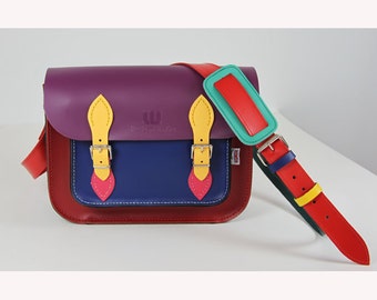 Satchel Multicoloured satchel Leather Satchel Student satchel Handmade Satchel Made in Britain Leather Handbag