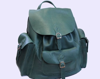 Large Backpack Large Rucksack Large Leather rucksack Green Leather Rucksack