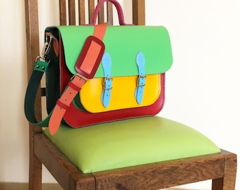 Multicoloured Leather Satchel Made in Britain Satchel Leather satchel Port Aubergine Oxblood Satchel