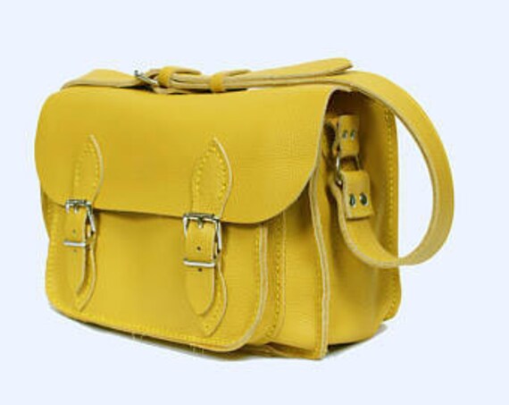 yellow leather satchel