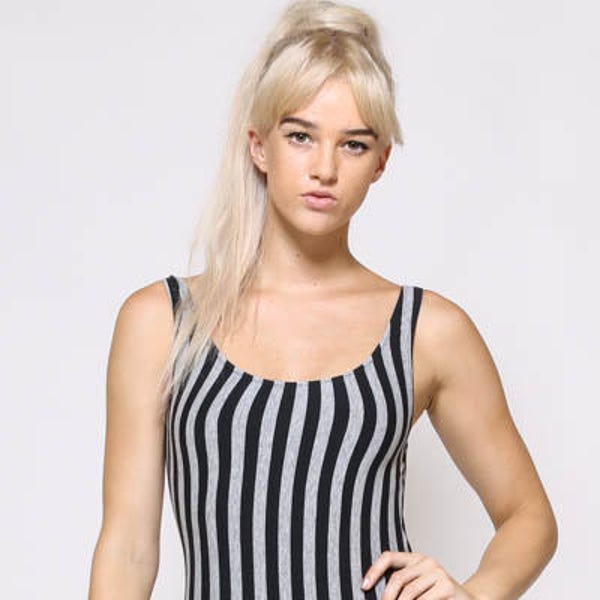 90s Stripe Bodysuit/ Black and Grey Bodysuit/ G-String/ Thong/ Dancewear