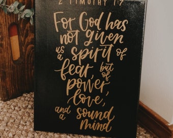 2 Timothy 1:7 Hand-Lettered Scripture Canvas | Power, Love, and a Sound Mind