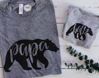 SET of 2 Bear Shirts | Papa Bear, Baby Bear | Hand-lettered Calligraphy Tee and Onesie Matching Set