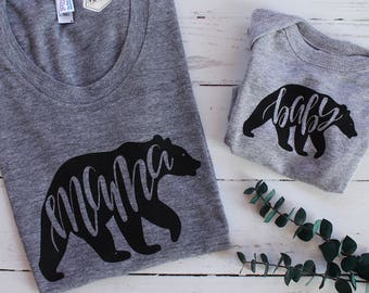 SET of 2 Bear Shirts | Mama Bear, Baby Bear | Hand-lettered Calligraphy Tee and Onesie Matching Set