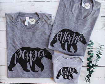 SET of 3 Bear Shirts | Papa Bear, Mama Bear, Baby Bear | Matching Set | Hand-lettered Calligraphy Tee