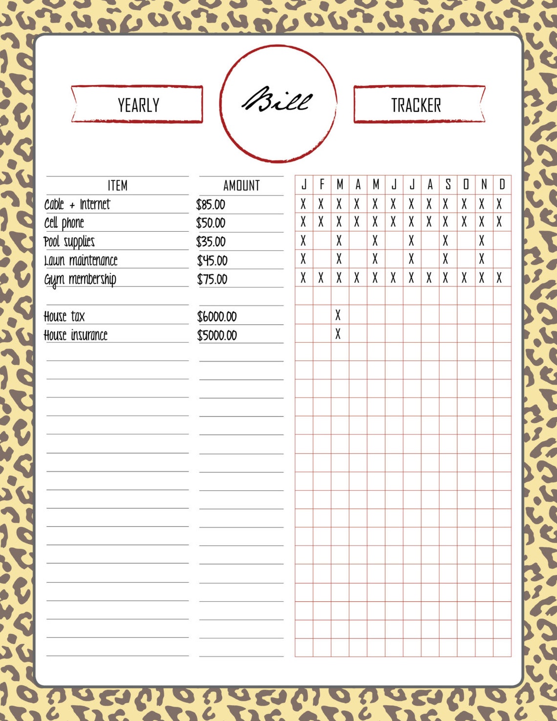 Animal Expense Tracker Printable
