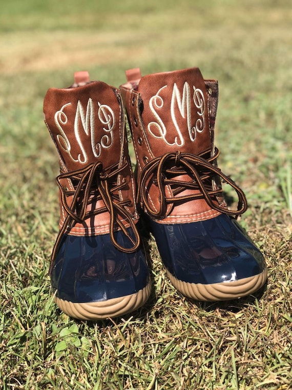 monogrammed duck rain boots