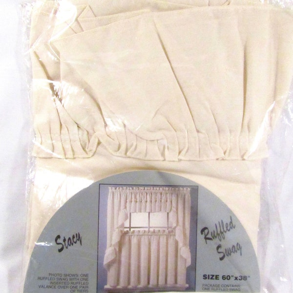 Vintage Kmart Ruffled Swag Valance -Ivory Color - 60" x 38" - New in Original Packaging