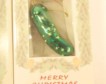Blown Glass Christmas Pickle Ornament With Story Box