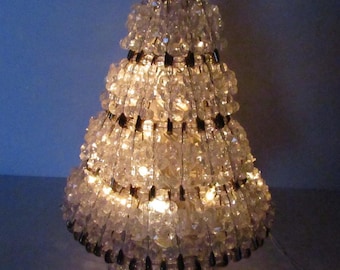 Vintage Handmade Safety Pin Christmas Tree with Clear Beads & Lights