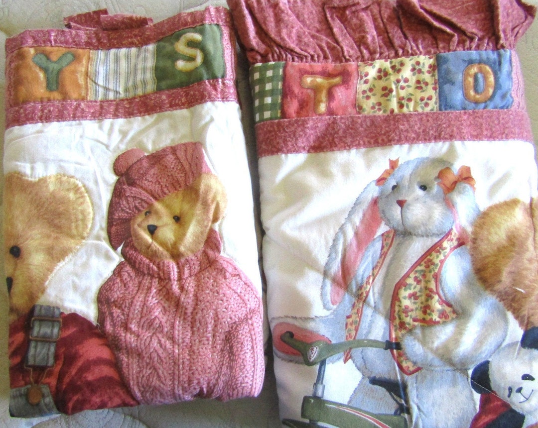 Daisy Kingdom Blue Jean Teddy Bear Crib Blanket/quilt With Wall Hanging