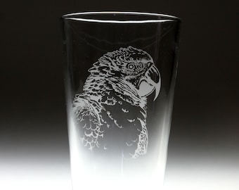 Personalized Parrot bird Etched Sandblasted Pint Glass, bird gift, parrot gift, christmas gift,