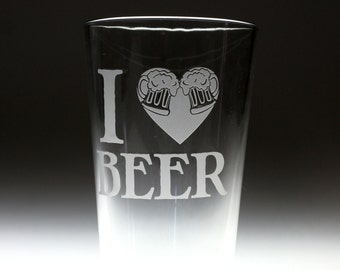 I heart Beer engraved glass , beer gift , dad gift , brother gift , christmas gift , friend gift , artichoke