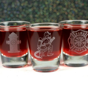 Personalized Firefighter Etched Shot Glass Set of 3 -- fireman gift -- firefighter gift -- custom fireman gift