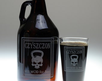 Personalized Will WOD for beer growler & glass set , home brew gift , beer gift , personalized gift , dad gift , christmas , friend gift