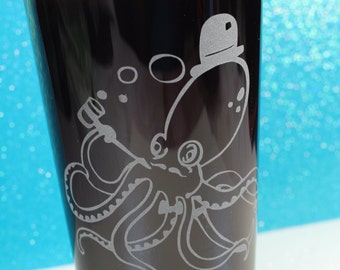 Octopus gentleman etched pint glass