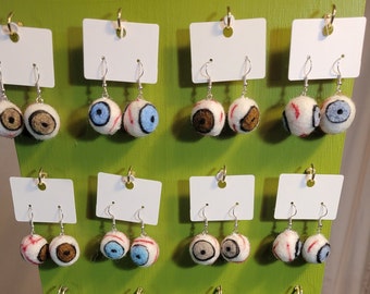 Two sided eyeball earrings, quirky earrings, fun accessories, eyeballs with veins, felt earrings, unusual gifts, optometrist gift