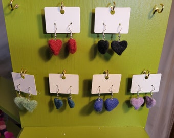 Heart earrings, felted earrings, lightweight earrings, small dangle earrings, cute accessories, sweet gifts, thoughtful earring set