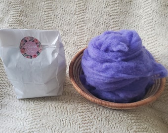 1 ounce of wool comes in various colors, lightly batted, great for spinning, wet felting supply, needle felting supply, purple batting