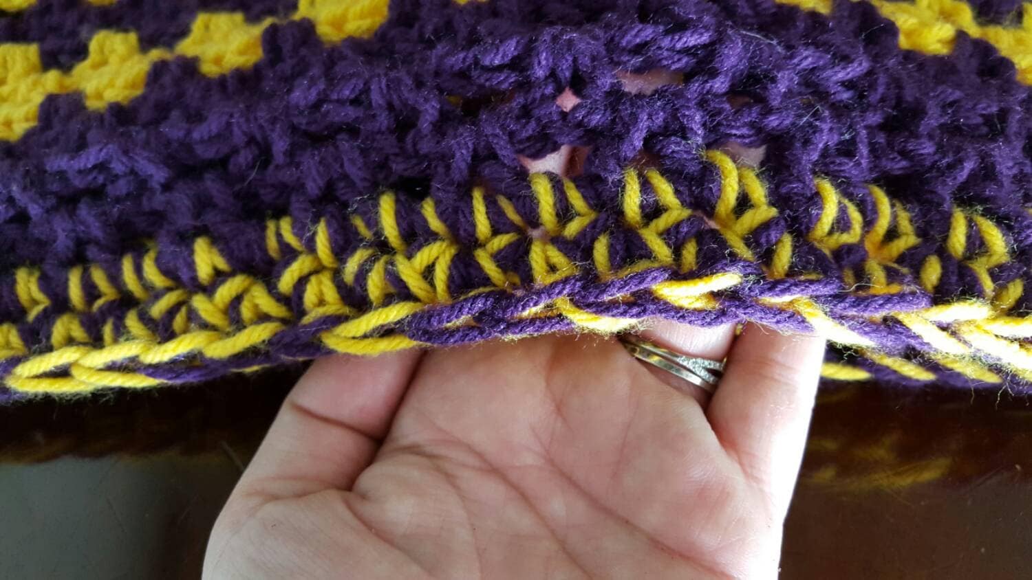 JMU Purple and Gold Striped Throw Blanket / Vikings Afghan / Knit