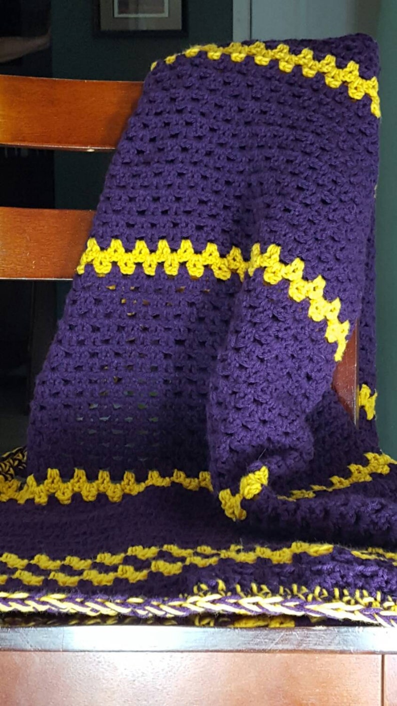 JMU Purple and Gold Striped Throw Blanket / Vikings Afghan / Knit