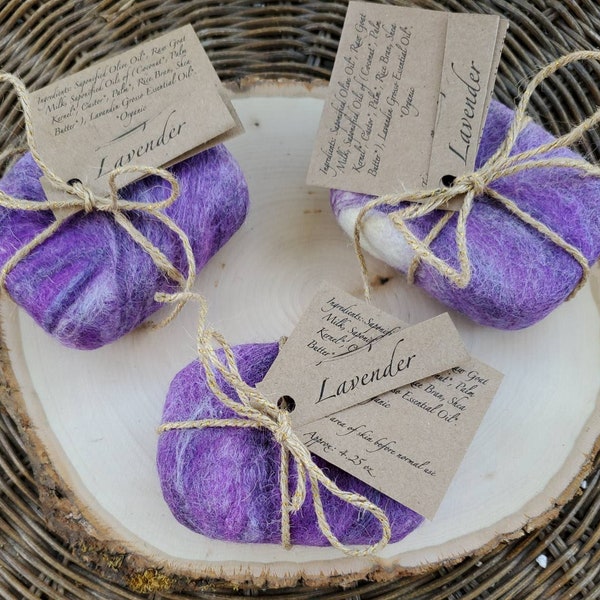 Purple Wool Covered Soap, Organic Lavender Goats Milk Soap, Natural Loofah, Felted Soap, Exfoliating Soap, Calming Soap, Gentle Exfoliator